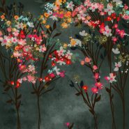 digital painting brights blossom flowers against a grey sky
