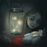 girl with fireflies in a jar illustration