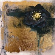 digital painting shabby chic dark flower against a gold background