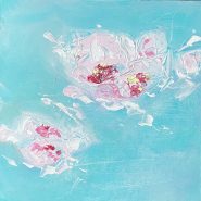 Abstract blue and pink floral painting