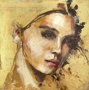 girls face painted in gold mixed media art wall decor