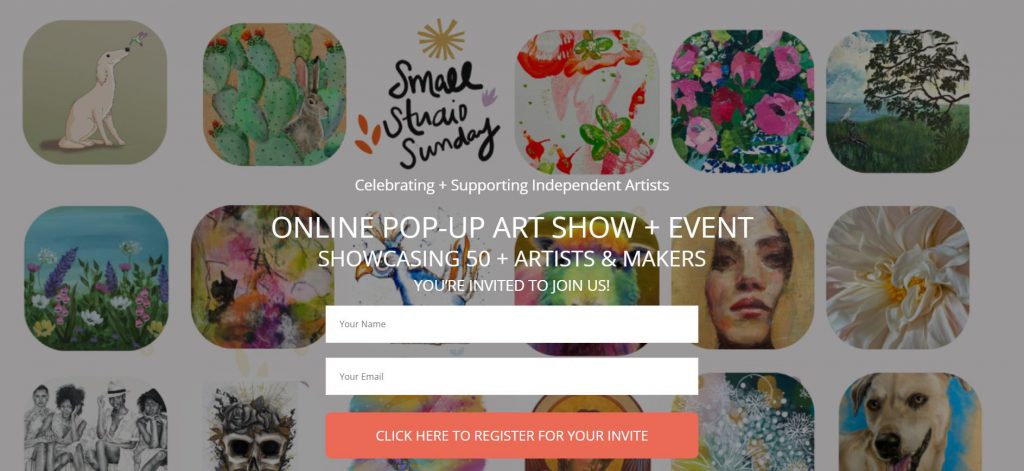 webpage showing the small studio sunday online art event