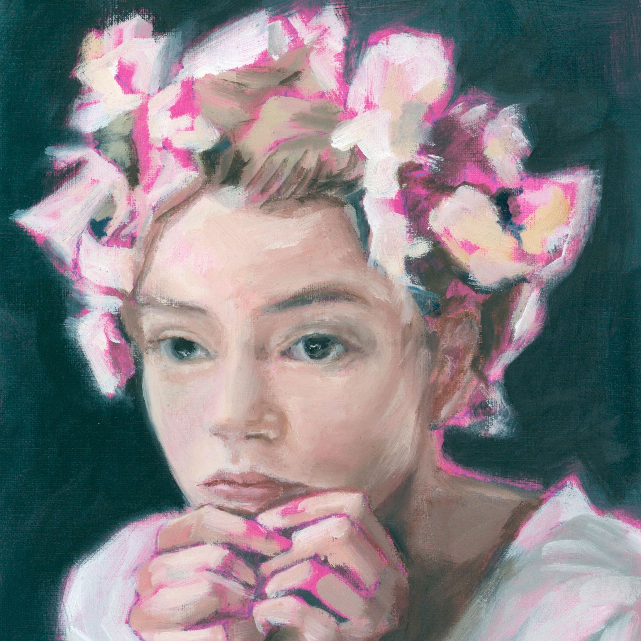 Anyasquare-cropped painting of a girl with hair rags.Anya Taylor-Joy as Emma