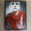 Oil painting by Becky McCarthy of a girl with her face painted like a clown exhibited at the salon du Bon Vouloir