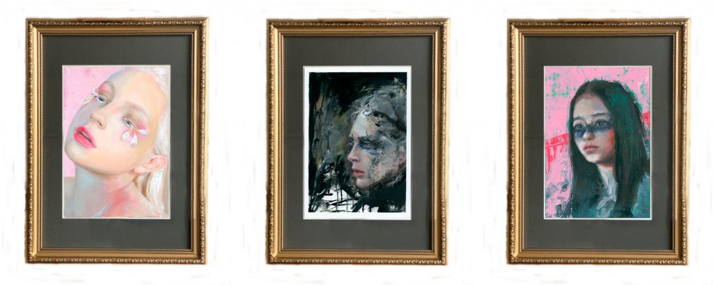 3 portraits of women in ornate frames