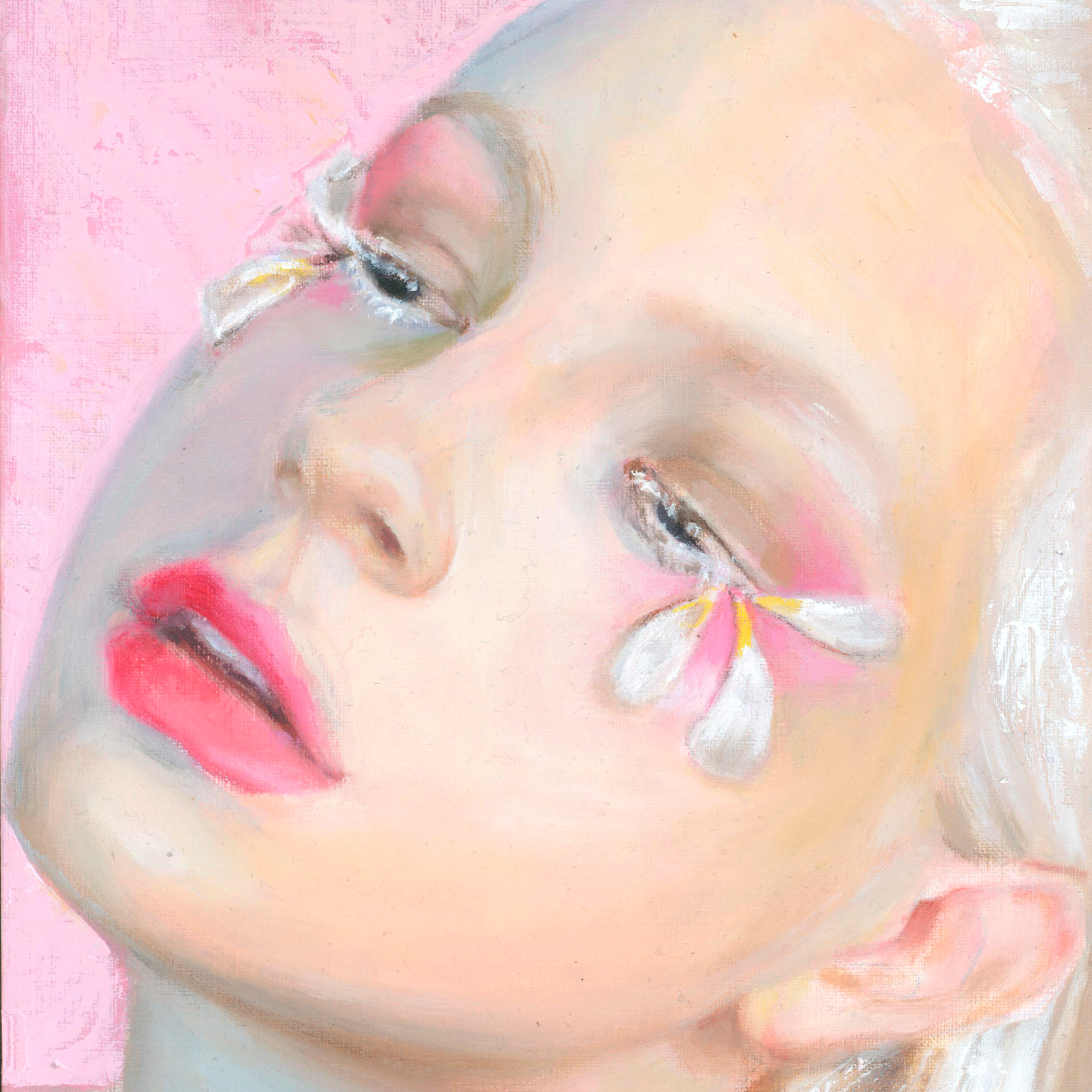 woman with petal decorations on her eyes