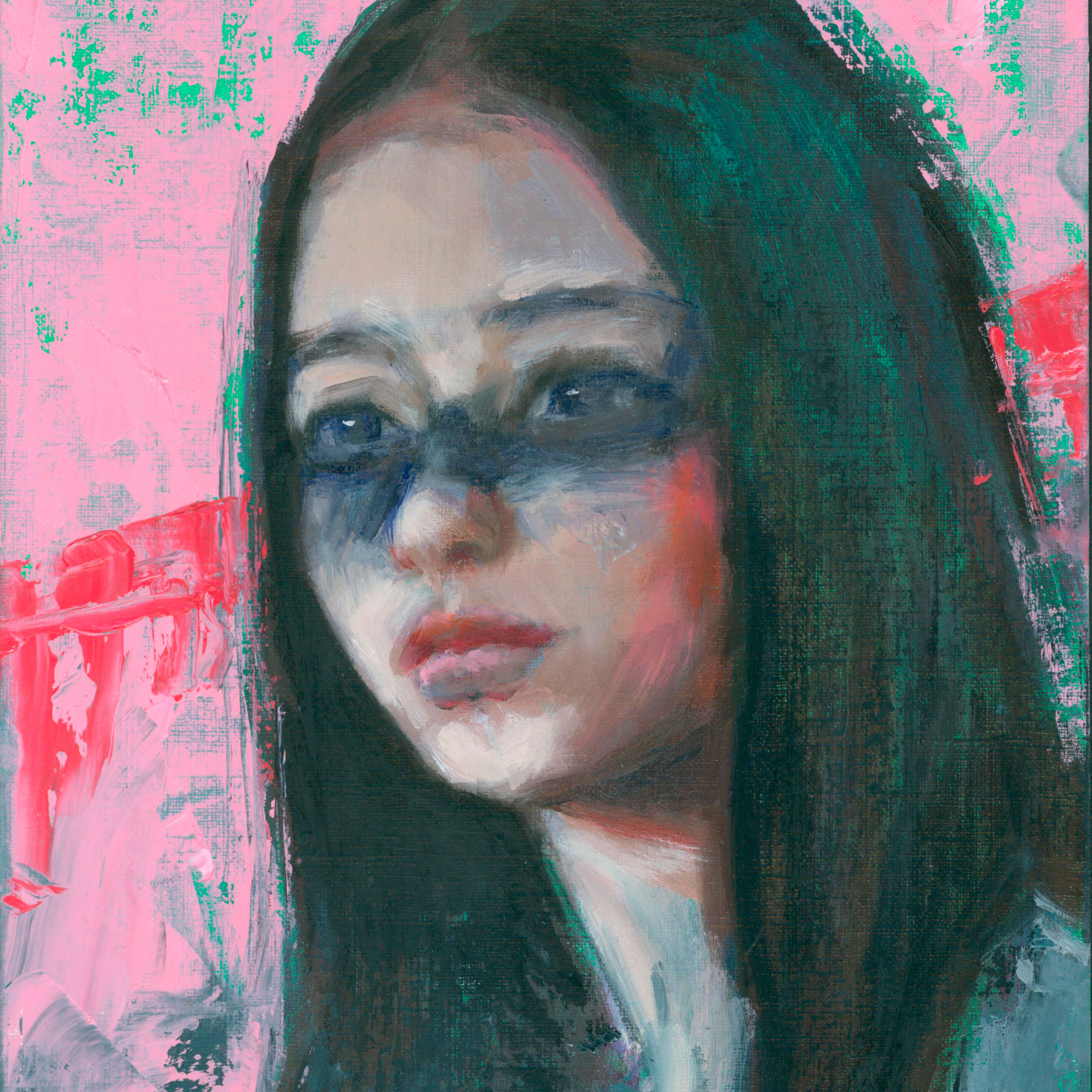 Warrior II Girl with long dark hair with warpaint make up