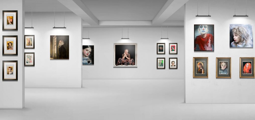 expressive portraiture in oils in a gallery setting