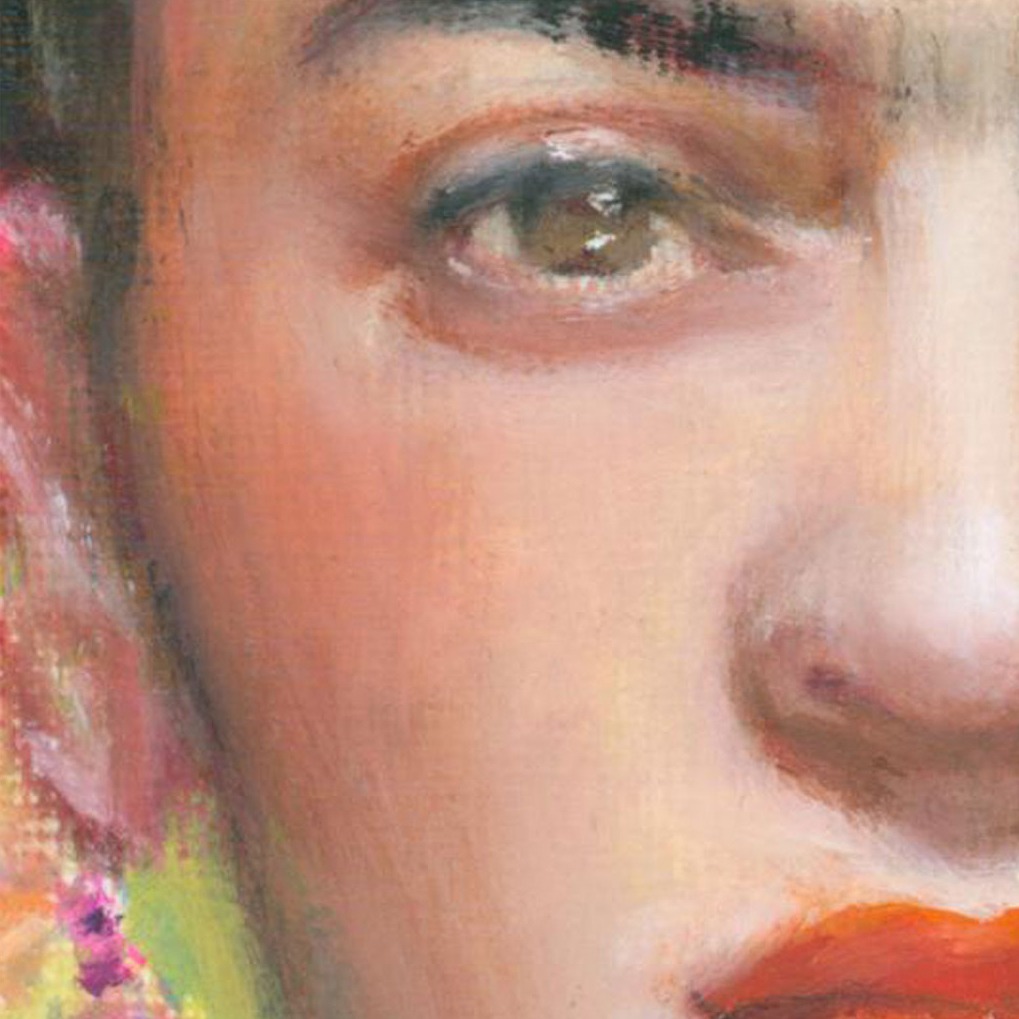close up of a painting of frida kahlo