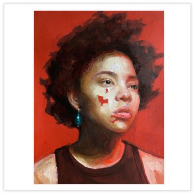portrait of a Black woman with a green earring